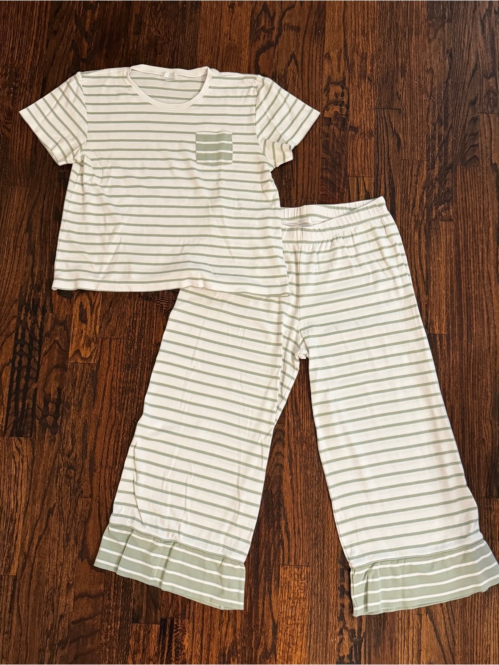 LAKE Pajamas Pima Wide Leg Set in Aloe Stripe - Picture 2 of 5